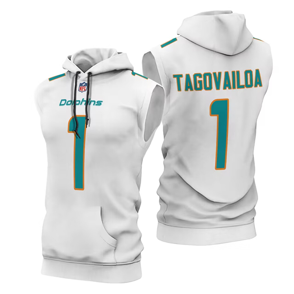 Miami Dolphins #1 Tua Tagovailoa White Limited Edition Sleeveless Hoodie