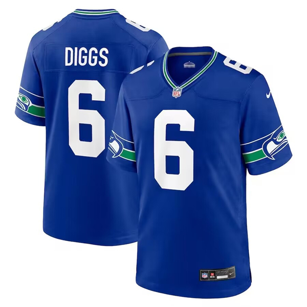 Seattle Seahawks #6 Quandre Diggs Royal Throwback Stitched Game Jersey