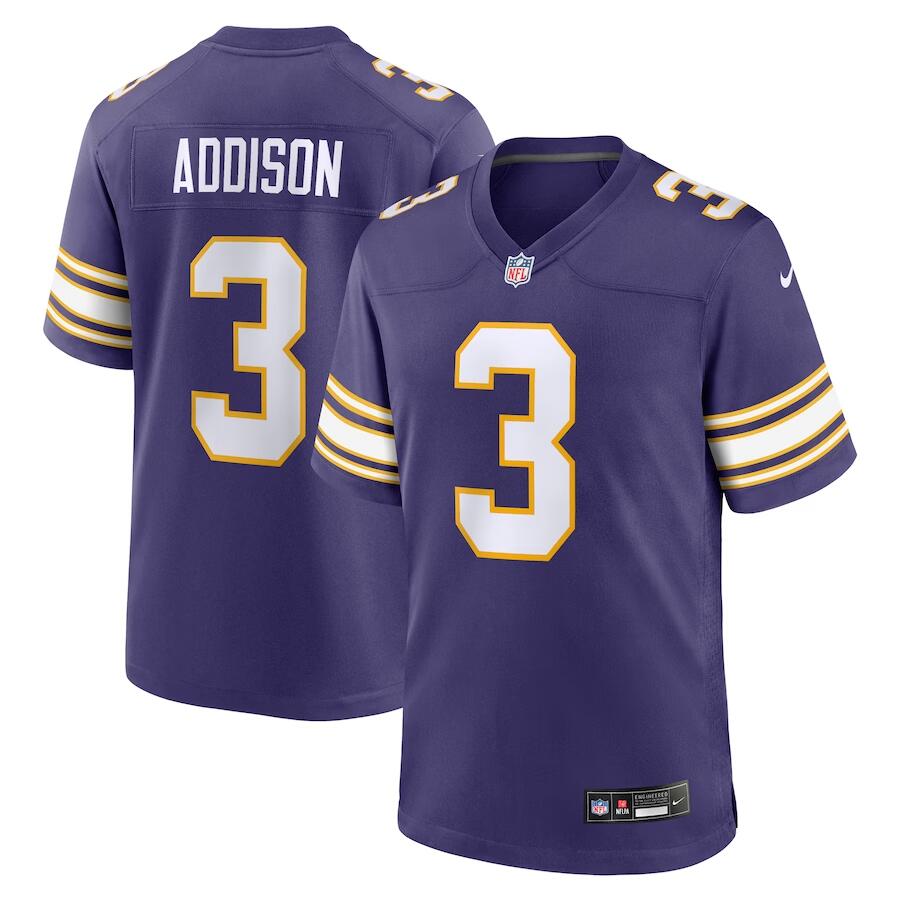 Minnesota Vikings #3 Jordan Addison Purple Classic Game Stitched Jersey