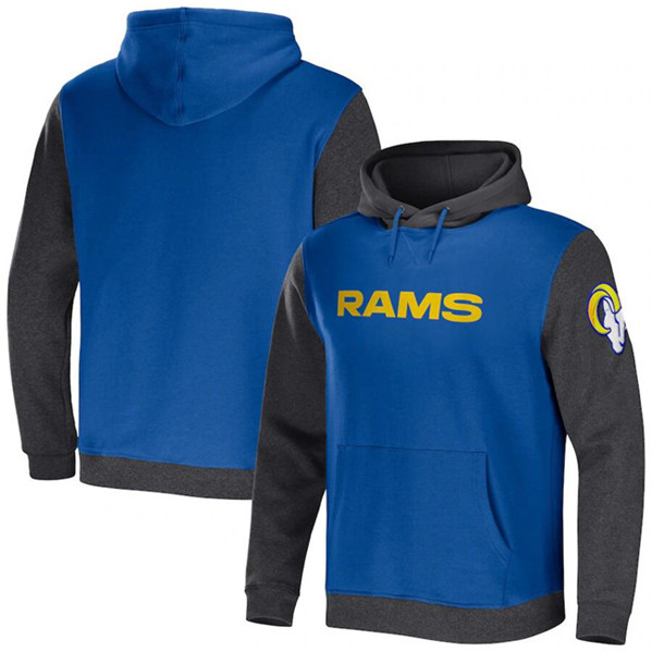 Los Angeles Rams X Darius Rucker Collection Royal Heather Charcoal Colorblock Pullover Hoodie