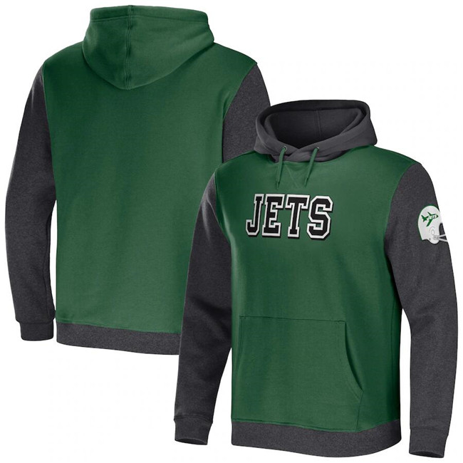 New York Jets X Darius Rucker Collection Green Heather Charcoal Colorblock Pullover Hoodie