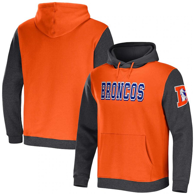 Denver Broncos X Darius Rucker Collection Orange Charcoal Colorblock Pullover Hoodie