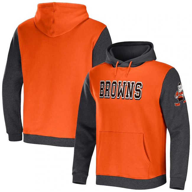Cleveland Browns X Darius Rucker Collection Orange Heather Charcoal Colorblock Pullover Hoodie