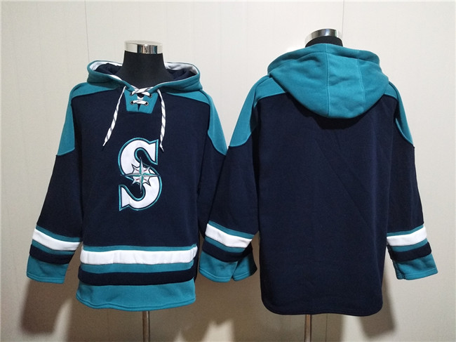 Seattle Mariners Blank Navy Lace-Up Pullover Hoodie