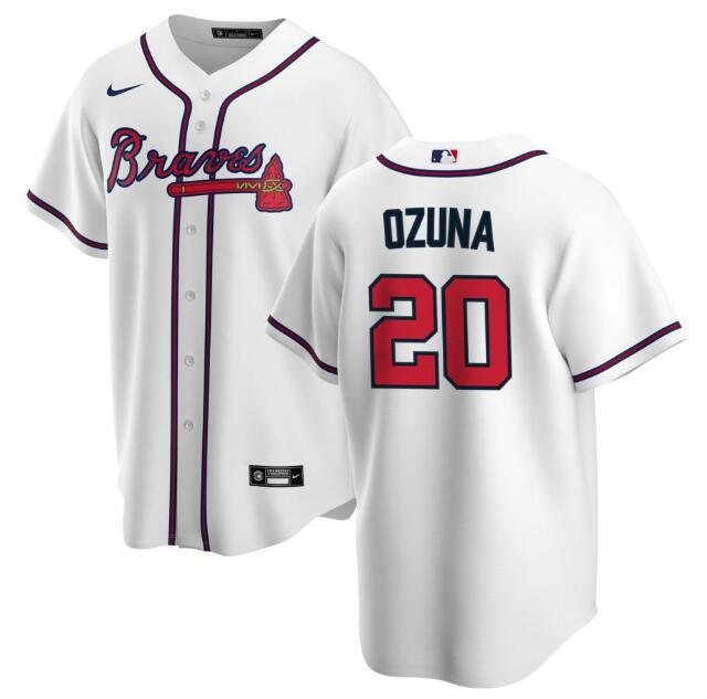 Atlanta Braves #20 Marcell Ozuna White Cool Base Stitched Jersey