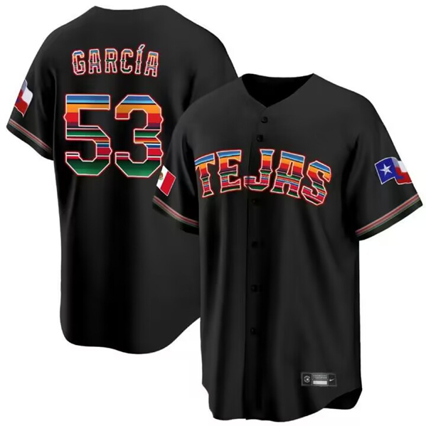 Texas Rangers #53 Adolis Garcia Mexico Black Cool Base Stitched Jersey