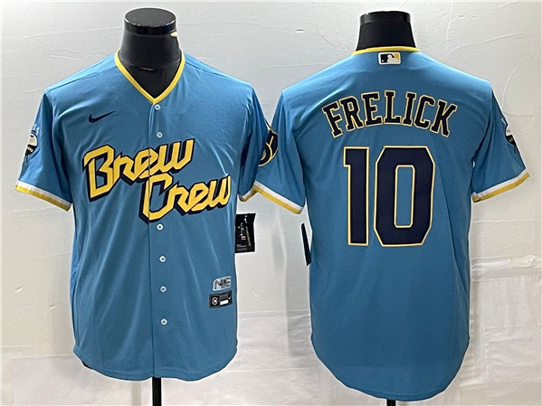 Milwaukee Brewers #10 Sal Frelick 2022 Powder Blue City Connect Cool Base Stitched Jersey