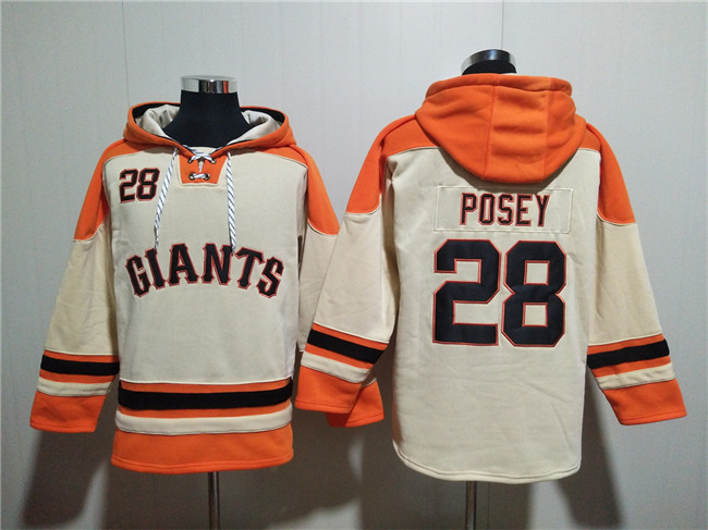 San Francisco Giants #28 Buster Posey Cream Ageless Must-Have Lace-Up Pullover Hoodie