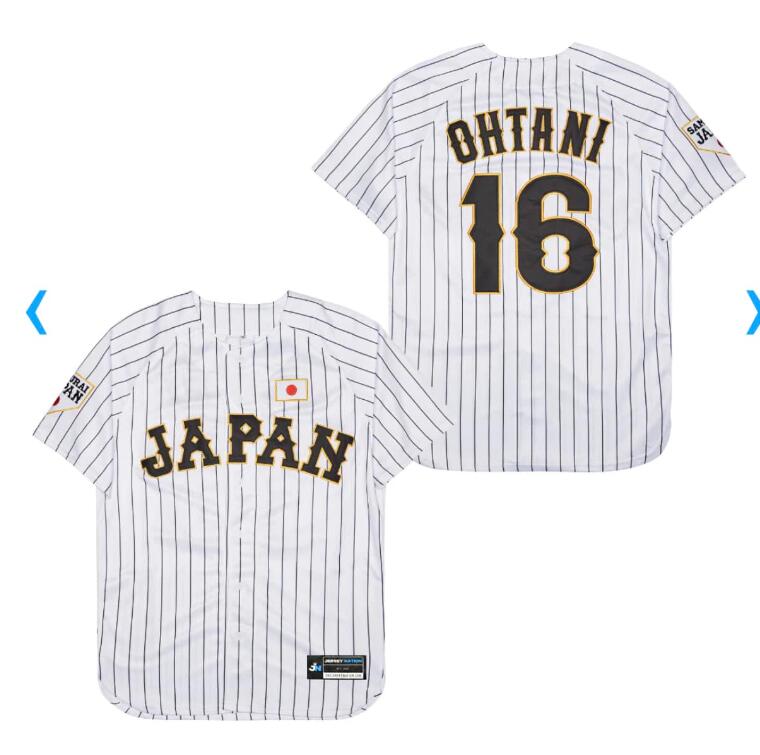 Japan #16 Shohei Ohtani 2023 White Black Pinstriped Hip Hop Jersey