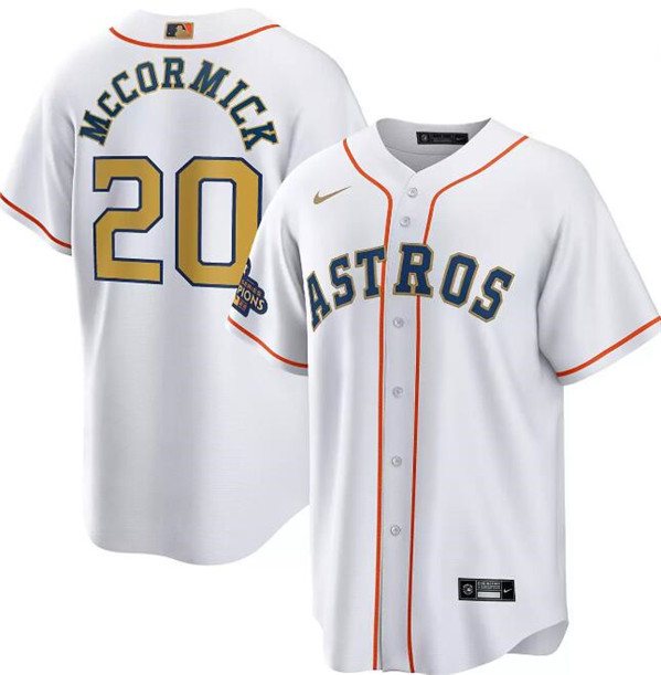 Houston Astros #20 Chas McCormick White 2023 Gold Collection With World Serise Stitched Jersey