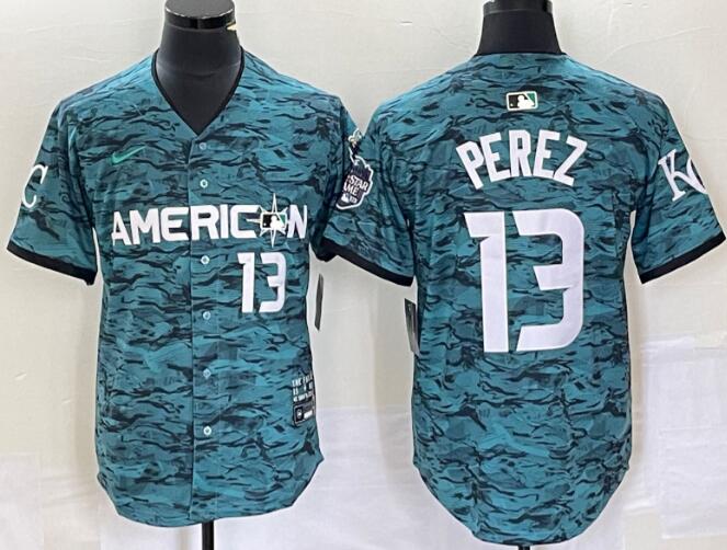 Kansas City Royals #13 Salvador Perez Teal 2023 All-Star Cool Base With Patch Stitched Jersey