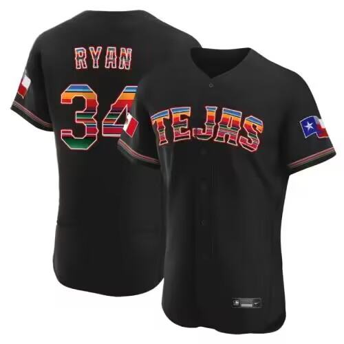 Texas Rangers #34 Nolan Ryan Mexican Black Flex Base Stitched Jersey