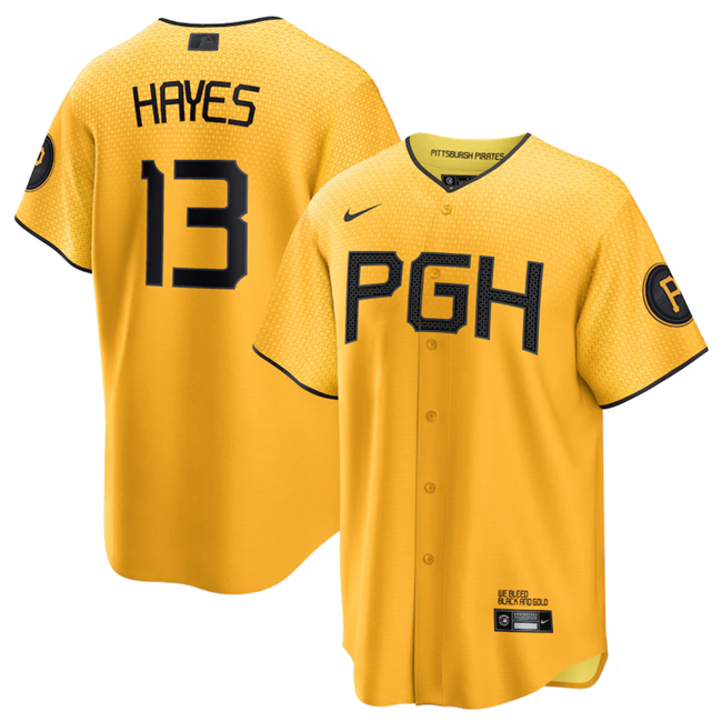Pittsburgh Pirates #13 Ke'Bryan Hayes Gold 2023 City Connect Stitched Jersey