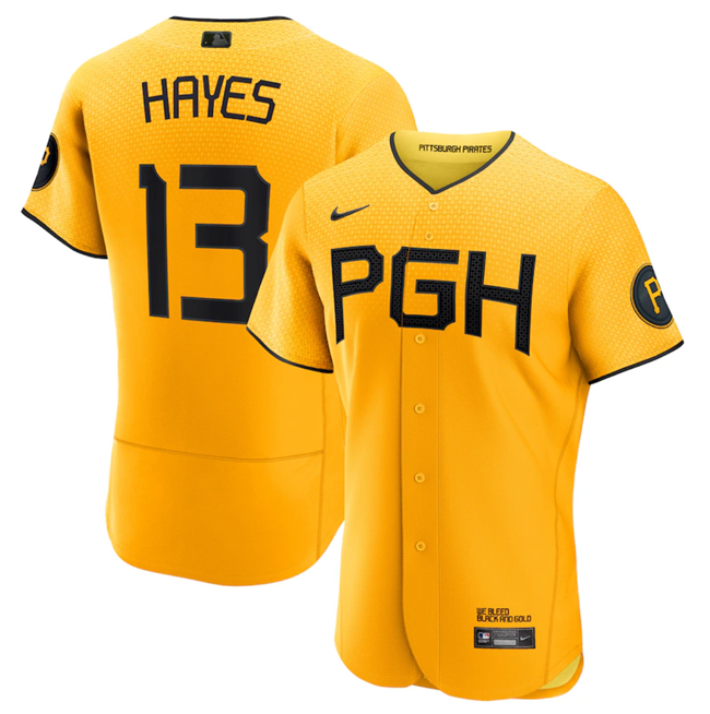 Pittsburgh Pirates #13 Ke'Bryan Hayes Gold 2023 City Connect Flex Base Stitched Jersey