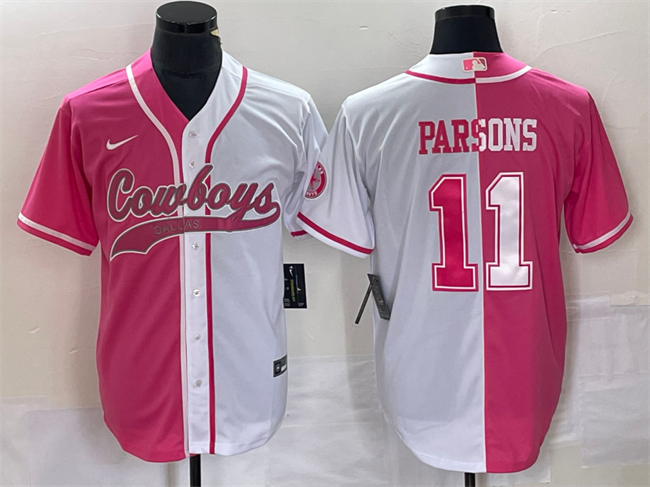 Dallas Cowboys #11 Micah Parsons Pink White Split Cool Base Stitched Jersey