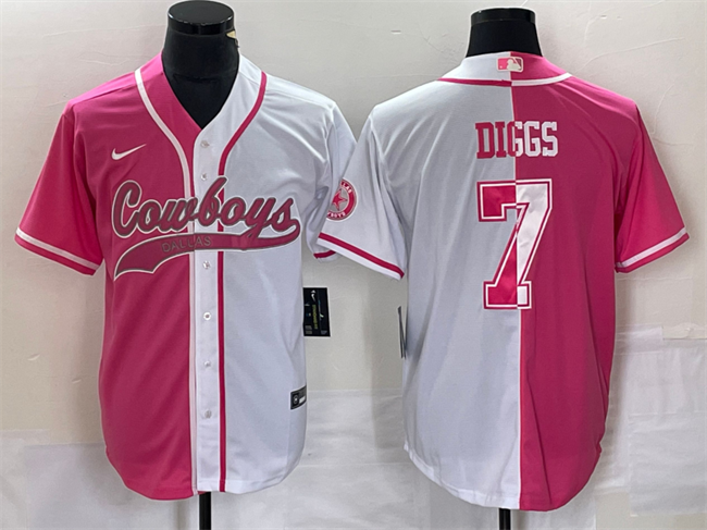 Dallas Cowboys #7 Trevon Diggs Pink White Split Cool Base Stitched Jersey