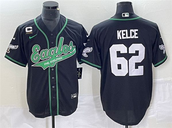 Philadelphia Eagles #62 Jason Kelce Black With C Patch Cool Base Stitched Jersey