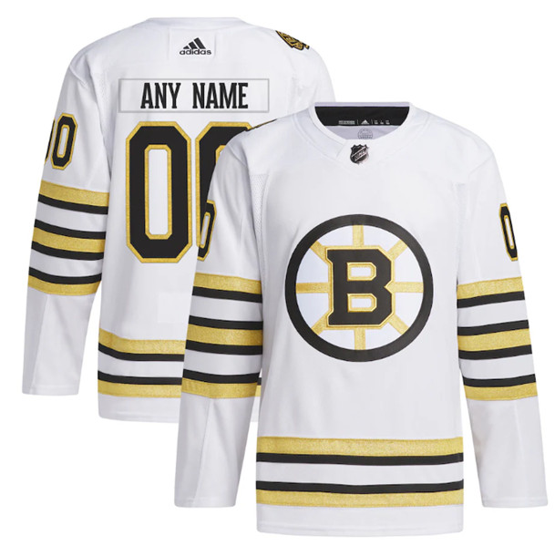 Boston Bruins Custom White 100th Anniversary Stitched Jersey