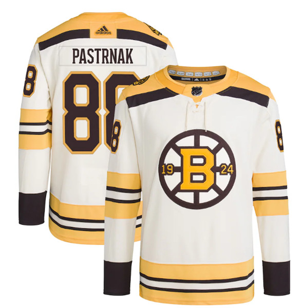 Boston Bruins #88 David Pastrnak Cream 100th Anniversary Stitched Jersey