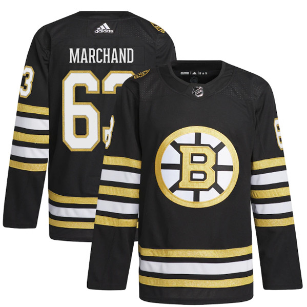 Boston Bruins #63 Brad Marchand Black 100th Anniversary Primegreen Stitched Jersey