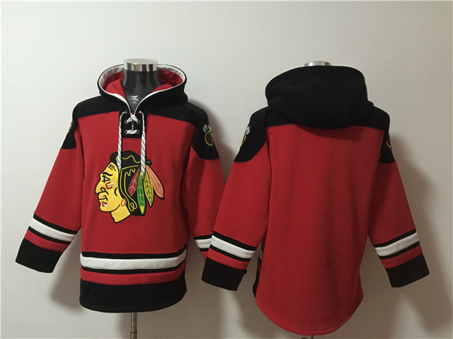 Chicago Blackhawks Blank Red Lace-Up Pullover Hoodie