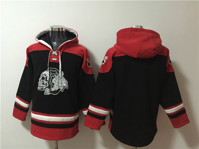 Chicago Blackhawks Blank Black Lace-Up Pullover Hoodie