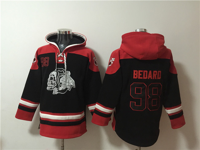 Chicago Blackhawks #98 Connor Bedard Black Lace-Up Pullover Hoodie