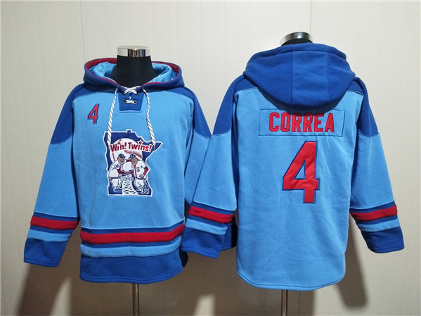 Minnesota Twins #4 Carlos Correa Blue Ageless Must-Have Lace-Up Pullover Hoodie