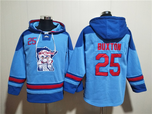 Minnesota Twins #25 Byron Buxton Blue Ageless Must-Have Lace-Up Pullover Hoodie