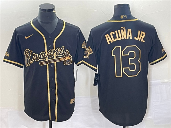 Atlanta Braves #13 Ronald Acuña Jr. Black Gold Cool Base Stitched Jersey