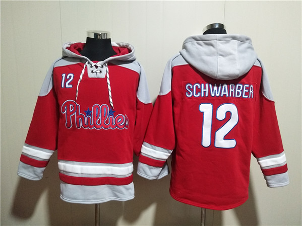 Philadelphia Phillies #12 Kyle Schwarber Red Ageless Must-Have Lace-Up Pullover Hoodie