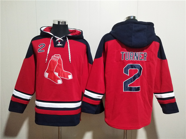 Boston Red Sox #2 Justin Turner Red Ageless Must-Have Lace-Up Pullover Hoodie