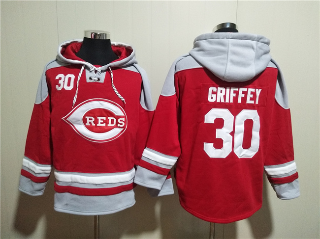 Cincinnati Reds #30 Ken Griffey Jr. Red Ageless Must-Have Lace-Up Pullover Hoodie