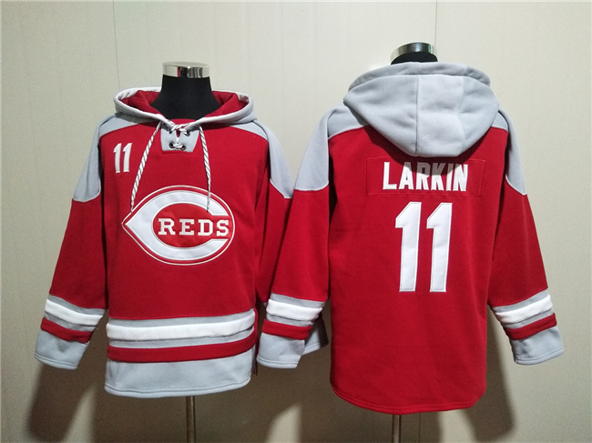 Cincinnati Reds #11 Barry Larkin Red Ageless Must-Have Lace-Up Pullover Hoodie