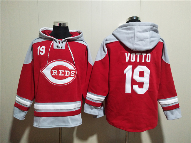 Cincinnati Reds #19 Joey Votto Red Ageless Must-Have Lace-Up Pullover Hoodie