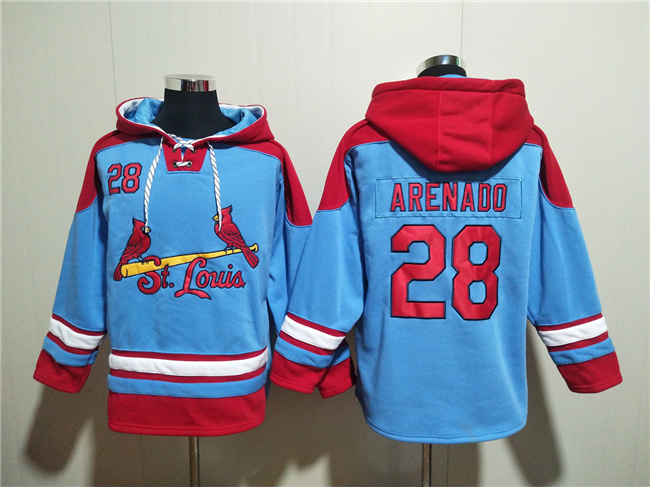St.Louis Cardinals #28 Nolan Arenado Blue Ageless Must-Have Lace-Up Pullover Hoodie