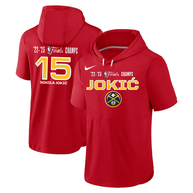 Denver Nuggets #15 Nikola Jokic Red Performance Short Sleeve Pullover Hoodie