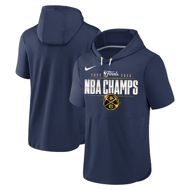 Denver Nuggets Navy Champions Performance Short Sleeve Pullover Hoodie