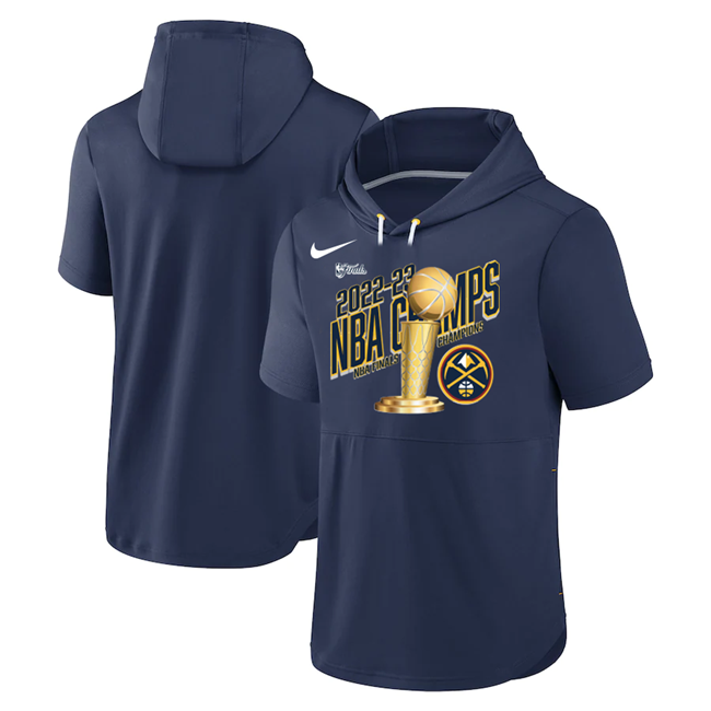 Denver Nuggets Navy 2023 Champions Performance Short Sleeve Pullover Hoodie