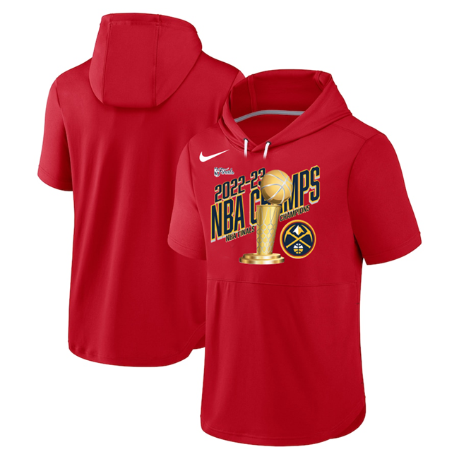 Denver Nuggets Red 2023 Champions Performance Short Sleeve Pullover Hoodie