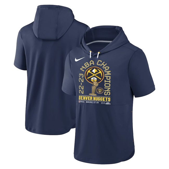 Denver Nuggets Navy 2022-23 Champions Performance Short Sleeve Pullover Hoodie