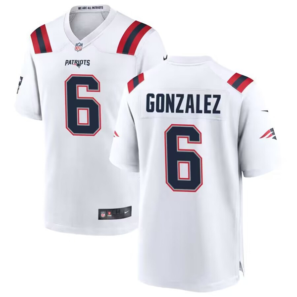 New England Patriots #6 Christian Gonzalez White Stitched Game Jersey