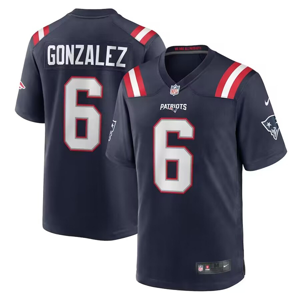 New England Patriots #6 Christian Gonzalez Navy Stitched Game Jersey