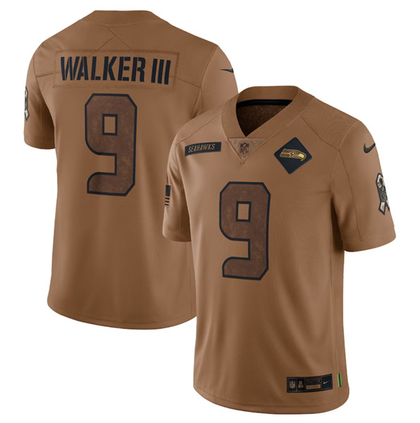Seattle Seahawks #9 Kenneth Walker III 2023 Brown Salute To Service Limited Stitched Jersey
