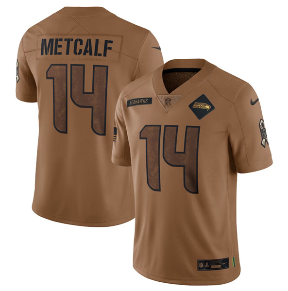 Seattle Seahawks #14 DK Metcalf 2023 Brown Salute To Service Limited Stitched Jersey