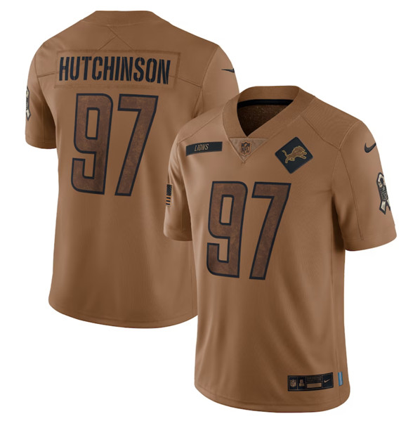 Detroit Lions #97 Aidan Hutchinson 2023 Brown Salute To Service Limited Stitched Jersey