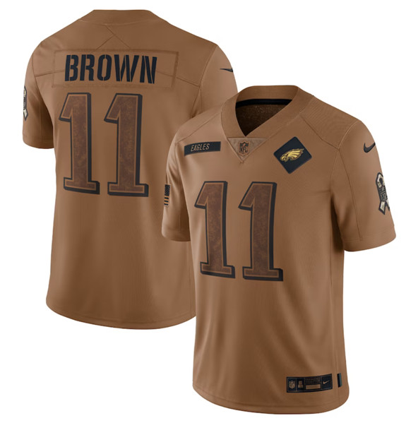 Philadelphia Eagles #11 A. J. Brown 2023 Brown Salute To Service Limited Stitched Jersey