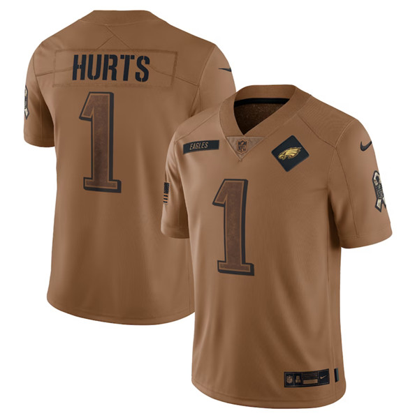 Philadelphia Eagles #1 Jalen Hurts 2023 Brown Salute To Service Limited Stitched Jersey