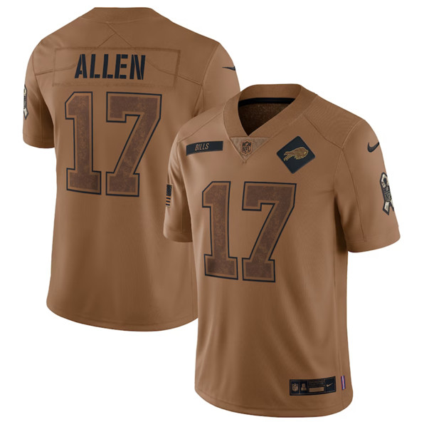 Buffalo Bills #17 Josh Allen 2023 Brown Salute To Service Limited Stitched Jersey