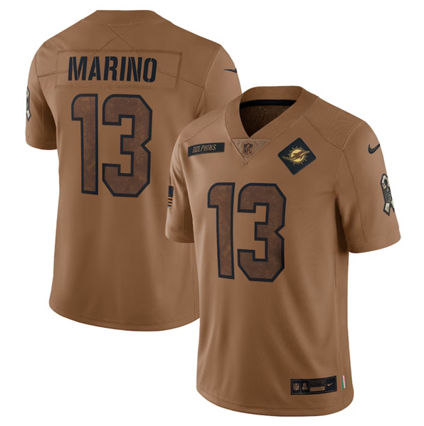 Miami Dolphins #13 Dan Marino 2023 Brown Salute To Service Limited Stitched Jersey